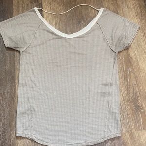 We The Free white and gray stripped v neck tee